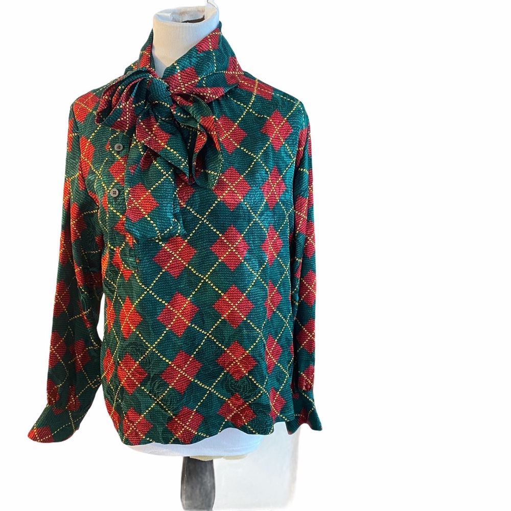 Levante green and red silk top size 4